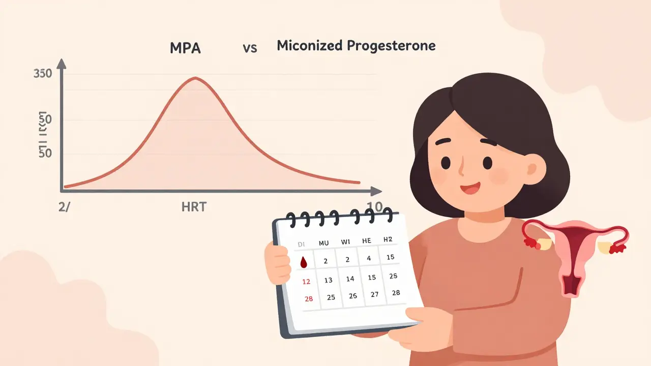 A woman transitioning from monthly bleeding to no bleeding on a calendar, with breast cancer risk chart nearby.