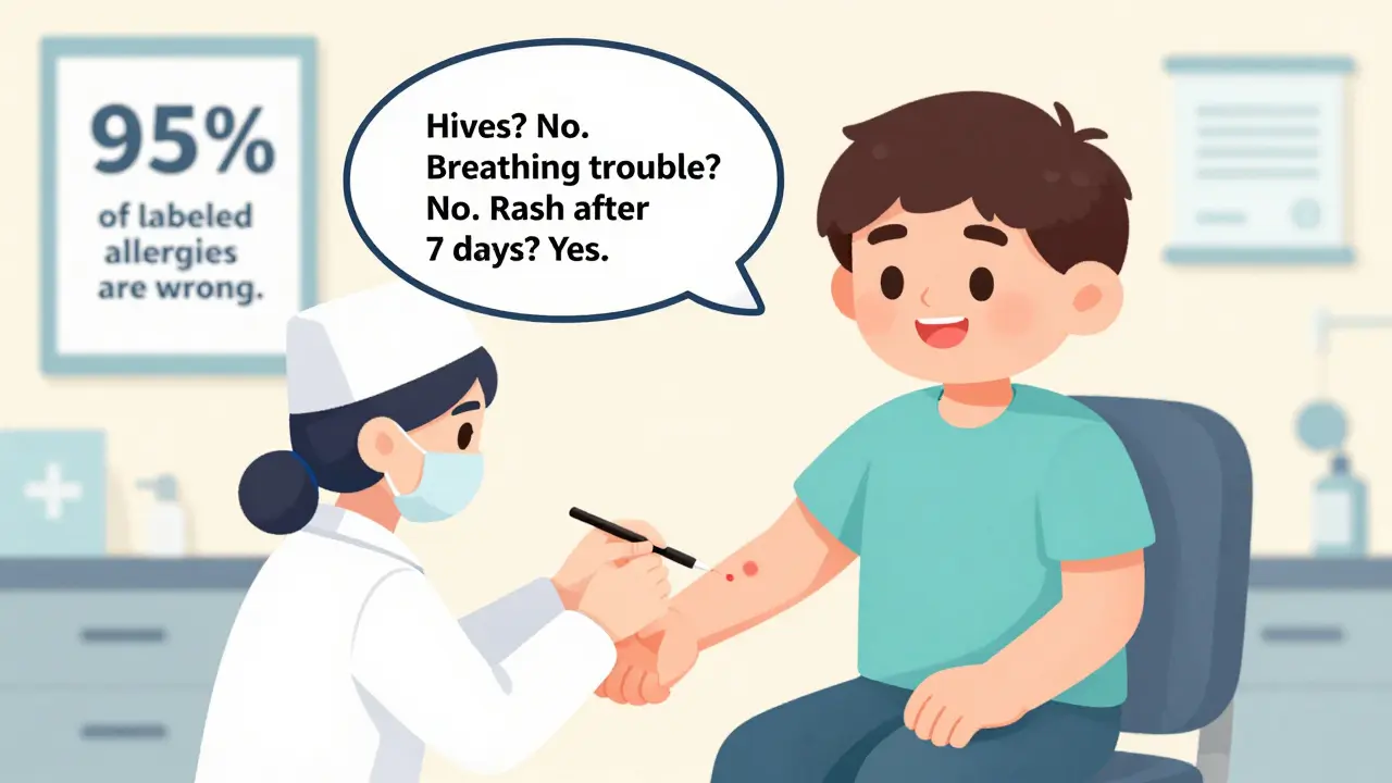 Patient receiving penicillin skin test in allergist's office, small bump forming on arm.