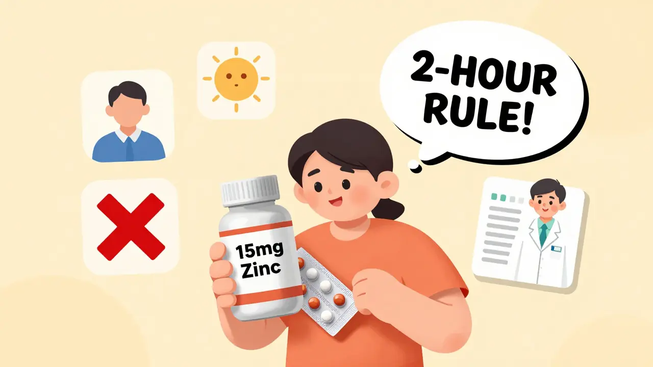 A person holding a multivitamin with a warning thought bubble, surrounded by icons of recovery and a pharmacist.