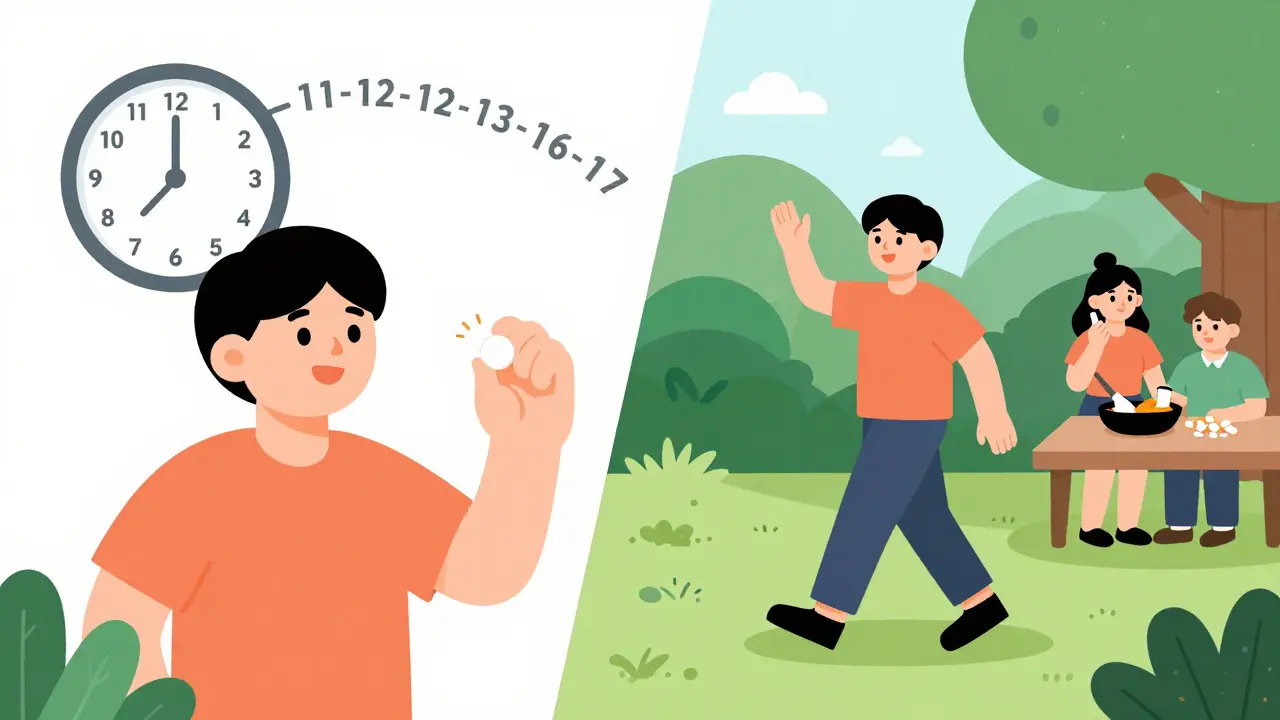 A person taking medication while slowly rebuilding daily activities, showing the timeline of antidepressant effects.