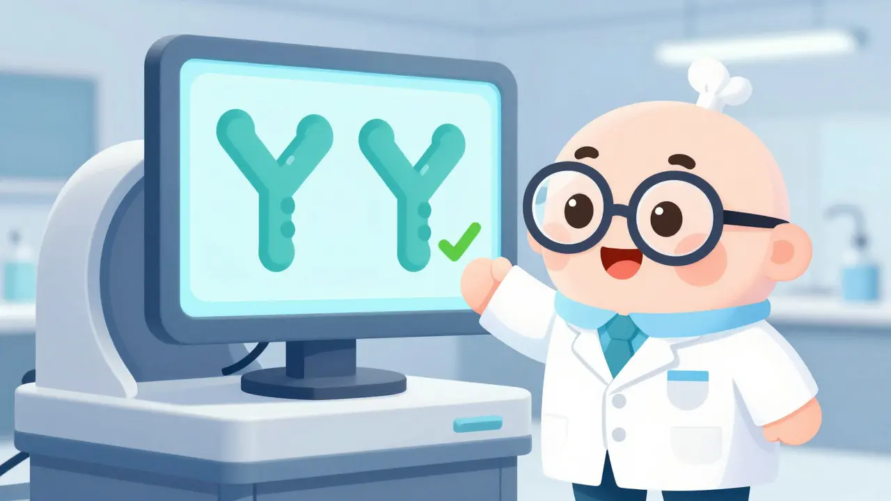 A scientist in a lab verifying the structural similarity of two proteins on a screen.